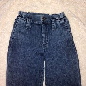 high waisted mom jeans, scrunched waistline